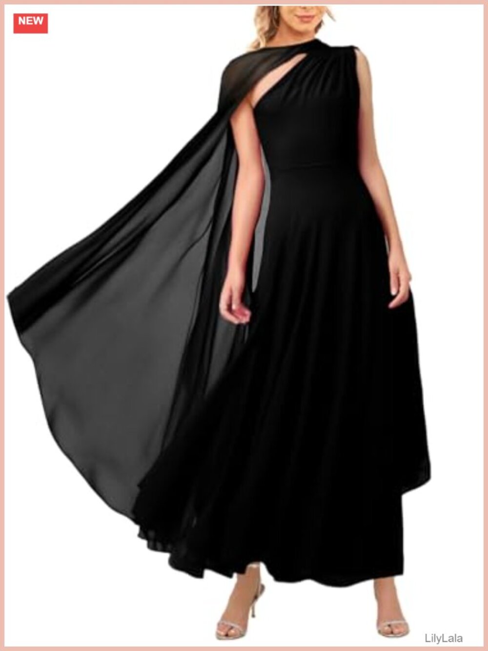 Women's Elegant One Shoulder Cape Maxi Formal Dress Flowy A-Line